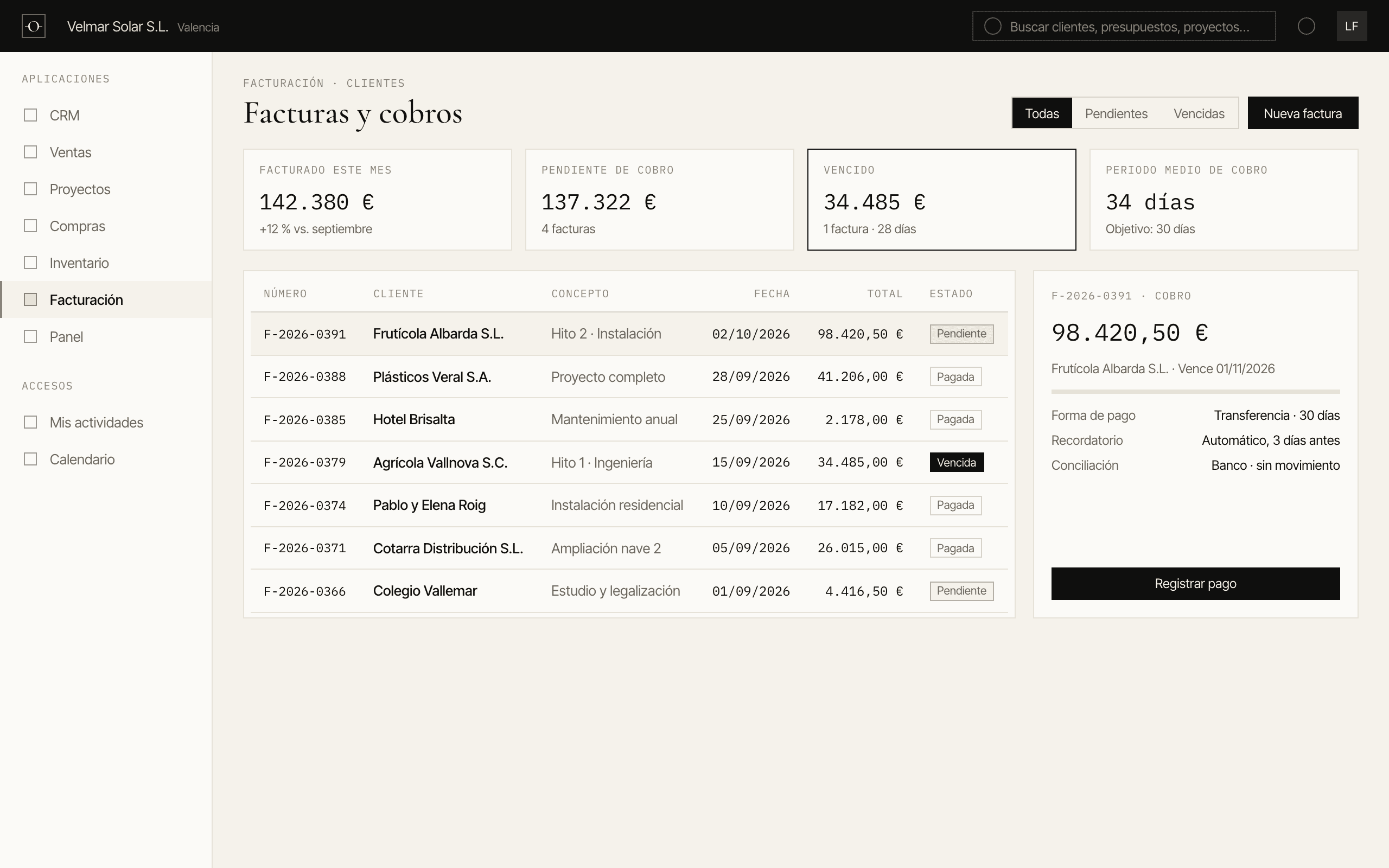 Captura de Odoo: Facturación y cobros